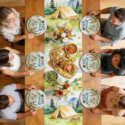 50Pcs Camping One Paper Plates Camper Themed 9" Dessert Plates Disposable One Happy Birthday Camper Theme Party Decorations for Boys Adventure Camping Theme Party 1st Birthday Party Supplies - Image 7
