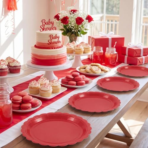 NatNarr 30 Pcs Red Paper Plates 9" Disposable Scalloped Red Party Plates - Image 5