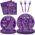 96PCS 50th Birthday Party Paper Plates and Napkins Set for Retro 50 Years Old Party Purple Paper Plates Disposable Decor Back in 1976 Parties Set for Kids Birthday Gatherings Decorations by Oitnlaughter