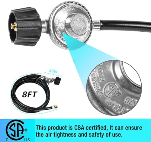 8 FT Gas Grill Regulator Hose Replacement Low-Pressure Propane Regulatorand Hose for Backyard BBQ & Patio Heating, Fits Weber Charbroil Nexgrill Grills, Fire Pits - Image 2