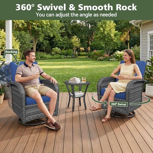 Aoxun 12 Piece Outdoor Patio Furniture Set with Coffee Table, Wicker Rattan Outdoor Furniture with High Back Swivel Rocker Chairs, Outdoor Conversation Set with Thick Cushion & Ottoman, Navy Blue - Image 4