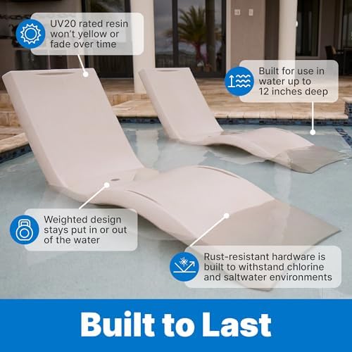 Step2 Vero Pool Lounger, in-Pool Chaise Lounge Chair for Tanning Ledges up to 12 in, Outdoor Patio Chair, Weighted, Earthy Tan w/Speck - Image 5