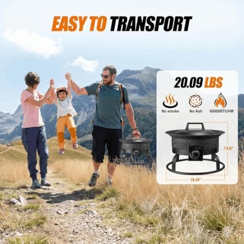 GasBRUH Outdoor Portable Propane Fire Pit, 19-Inch,60,000 BTU with Cover&Carry Kit,Camping Propane Fire Pits,Gas Firebowl,Portable Gas Fire Pit for Outside Patio,Backyard,Camping,RV,Deck,Tailgating - Image 4