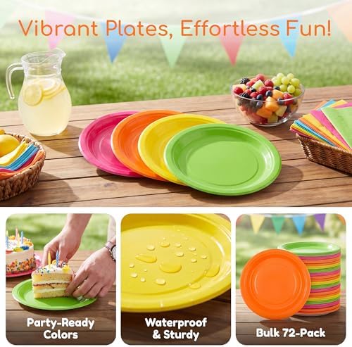 Breroa 72 Pcs Neon Paper Plates 7 Inch Bulk Neon Plates Disposable - Image 3
