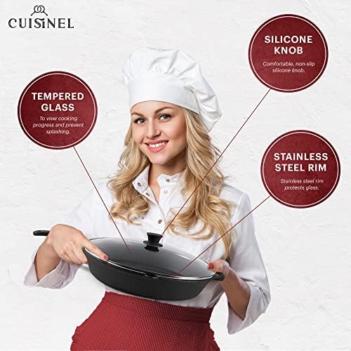 Cuisinel 15" Cast Iron Skillet + Glass Lid Cover + Pan Scraper + Heat-Resistant Silicone Handle Grip - Pre-seasoned Oven-Safe Kitchen Cookware - Indoor/Outdoor - Camping, Grilling, BBQ, Oven Safe - Image 5