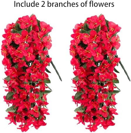 Faux Bougainvillea Artificial Flowers Plants for Outdoor Outside Decoration, 2 PCS Red Fake Flowers UV Resistant Look Real Silk Long Trailing Vines for Front Door Porch Planter Urn Patio Garden Yard - Image 5