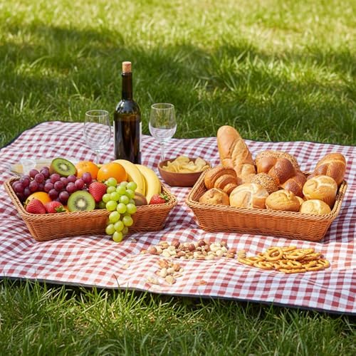 5 Pack 15.8 Inch Large Wicker Bread Baskets, Brown Woven Serving Basket Trays for Food, Bread, Fruits, Vegetables, Snacks - PVC Rattan Display for Restaurant & Home - Image 7