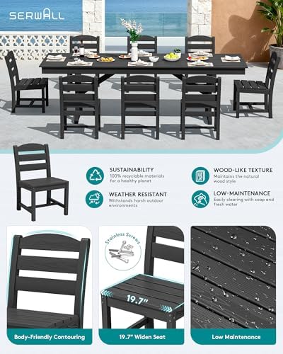 SERWALL 9Pcs 84" HDPE Outdoor Dining Set for 8 with Armless Chairs,Black - Image 4