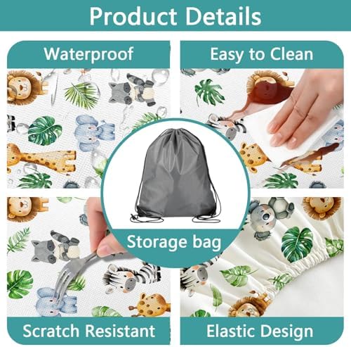 Jungle Safari Picnic Table Cover with Bench Covers, Camping Essentials, Animal Print Waterproof Windproof Table Cover, Fitted Tablecloth Cover with Elastic Edge, for Indoor & Outdoor 3 PCS 30x72 Inch - Image 6