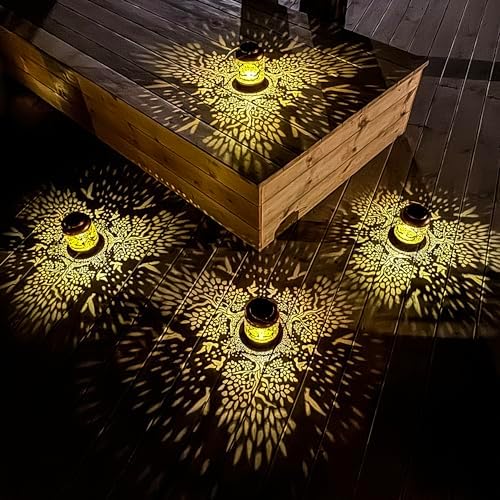 2 Pack Tree of Life Outdoor Solar Hanging Lanterns Waterproof LED Solar Lights Metal Decorative Lantern for Garden, Patio, Courtyard, Backyard, Yard Decor Unique Tree of Life Gifts for Women Gardening - Image 2