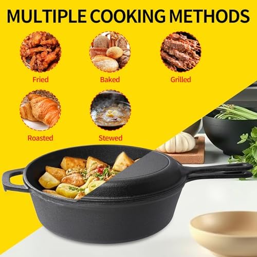 Vivicreate 2 in 1 Cast Iron Dutch Oven Pot with Skillet Lid Pre Seasoned Multi Cooker for Baking Frying Roasting Camping Compatible with All Stoves olla de hierro fundido sartén - Image 4