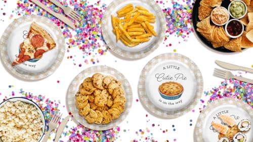 Birthday Galore Our Little Cutie Pie Is On The Way Baby Shower - 32 Piece Disposable Party Supplies - Fall Baby Shower Decorations - Round Party Plates - Large 9" Paper Plates In Bulk - Image 2