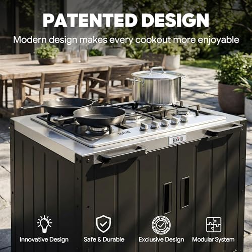 Feasto Outdoor Kitchen Island with Propane Gas Stove, Storage Cabinet & Cover - Image 7