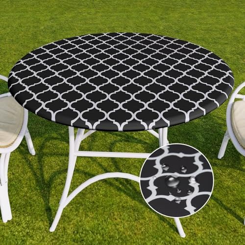 Romanstile Round Fitted Vinyl Tablecloth with Elastic Edge 100% Waterproof by Romanstile