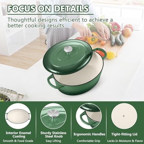 TeamFar 7QT Oval Dutch Oven, Enameled Cast Iron Dutch Oven Pot with Lid - Image 4
