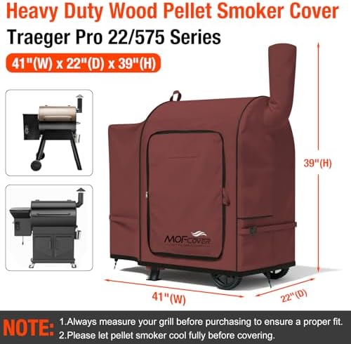 Foldable Grill Cover for Traeger Pro 22/575 Series, Waterproof 600D Heavy Duty Wood Pellet Smoker Cover, Fade＆Tear Resistant Pellet Grill Cover for Pro 20 Lil’ Tex Elite 22,Red - Image 5