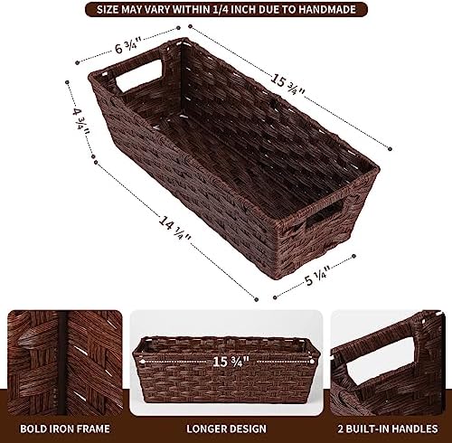 Onlytak Plastic Wicker Storage Baskets - Toilet Tank & Bathroom Baskets, Woven for Organizing, Brown, 15¾" x 6¾" x 4¾", 2-Pack - Image 2