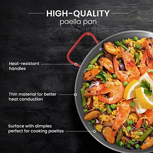 Machika 17 inch Carbon Steel Paella Pan, 42cm Polished Steel Large Skillet From Spain, Great for Paella Parties Indoors, Outdoors, Camping & More, Imported Spanish Paellera, Made by Garcima - Image 4