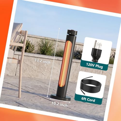 1500W Electric Patio Heater for Outdoor Use, Infrared Heater with 8 Heat Levels, 60° Oscillation, Remote Control, 8-Hour Timer, Tip-Over & Overheat Protection, Black - Image 2