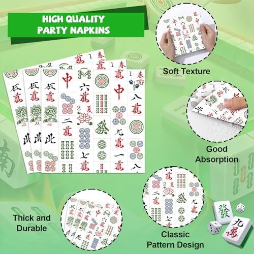 96PCS Mahjong Party Paper Plates and Napkins Mahjong Party Decorations Mah Jong Disposable Tableware Dinnerware Set for Mah-jong Birthday Gatherings Decorations - Image 4