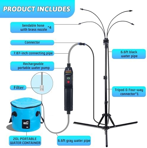 Standing Misters for Outside Patio, 5.3 FT Adjustable Height Misting System with Rechargeable Water Pump & Portable Bucket, No Faucet Needed, Outdoor Cooling Mister for Patio, Backyard, Porch & Lawn - Image 2