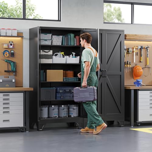 Letaya Metal Garage Storage Cabinets,76"Tall Large Tool Steel Lockers,Black - Image 2