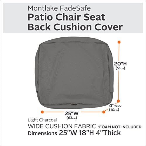 Classic Accessories Montlake Water-Resistant 25 x 18 x 4 Inch Outdoor Back Cushion Slip Cover, Patio Furniture Cushion Cover, Light Charcoal Grey, Patio Furniture Cushion Covers - Image 3