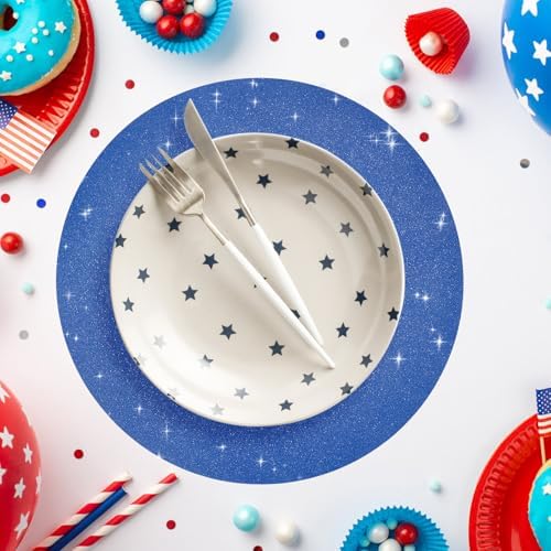 100 PCS Blue Paper Placemats Round Place Mats Glitter Disposable Placemats Party Tablemats for July 4th Birthday Wedding Graduation Sea Shark Christmas Party Dinner Table Decor - Image 4
