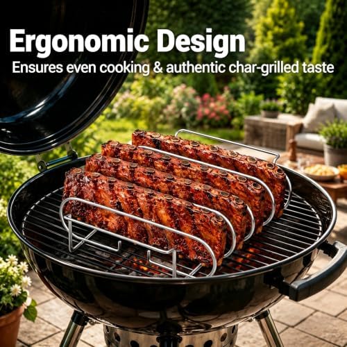 Rib Rack for Smoking –Rib Racks for Grilling and Smoking for 4 Full Racks of Ribs– Fits 18" Smoker, Weber, Kamado, Traeger – BBQ Grill Accessories for Men & Meat Lovers（11", Silver, 1 Pack） - Image 7