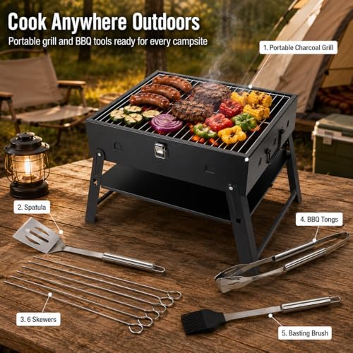 Portable BBQ Charcoal Camping Grill: Tabletop Folding Barbecue Grills - Image 2
