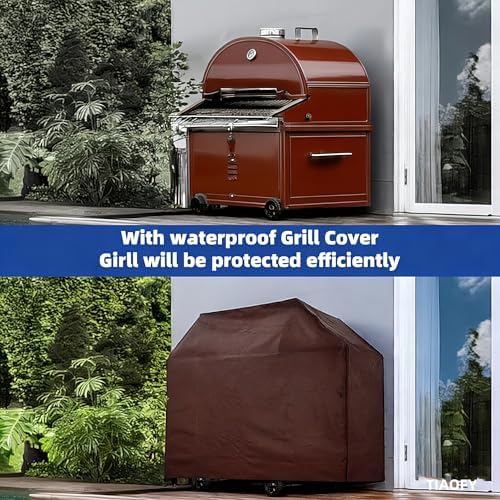 BBQ Gas Grill Cover for Outdoor, Anti-UV, Rip-Proof, 600D Oxford Fade Resistant Material, Barbecue Cover with Hook and Loop Straps & Adjustable Hem Drawstring (Reddish Brown, 58”x24”x46”) - Image 5