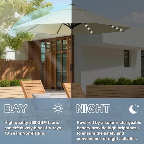 EliteShade USA 10-Year-Non-Fading 10ft Market Patio Umbrella, Commercial Grade Table Sun Umbrella with 80 Solar LED Lights, Crank Open, Windproof & UPF 50+ UV Protection for Garden, Deck, Pool, Backyard, Natural - Image 4
