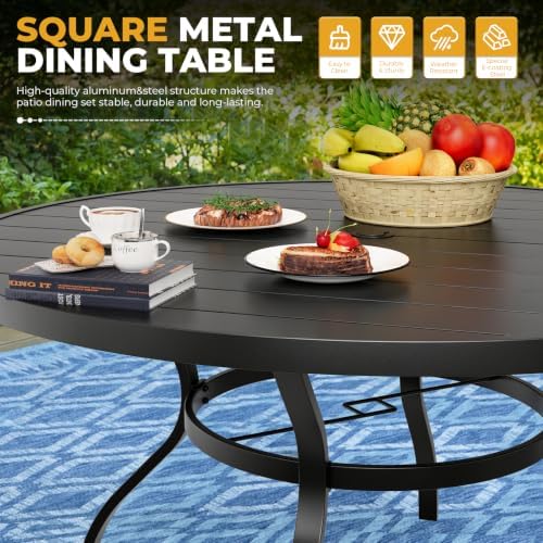 Incbruce 8 PCS Patio Dining Set with Brown Umbrella, Outdoor Dining Set of 6 Textilene Chairs and 53" Round Table with Umbrella Hole for Backyard, Garden, and Poolside (Brown) - Image 5