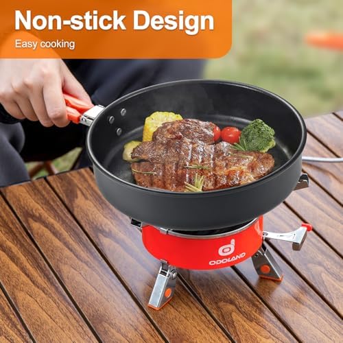 Odoland Camping Cookware Mess Kit, Camping Cooking Pot Fry Pan and 1.1L Kettle Set, Portable Camping Cookware Set with Mesh Bag for Camping, Backpacking, Outdoor Cooking and Picnic - Image 4