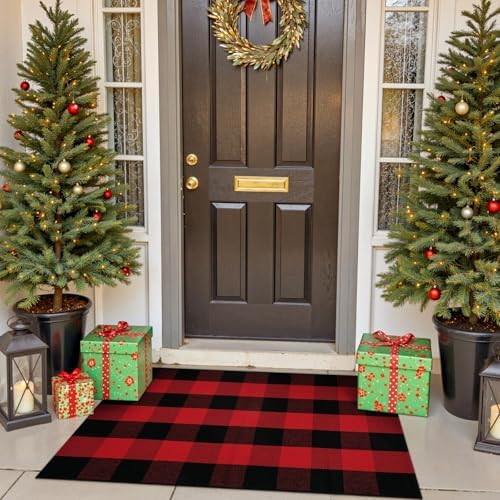 OJIA Christmas Plaid Rug 27.5"x43" Front Door Mats Outdoor Welcome Mat - Image 3