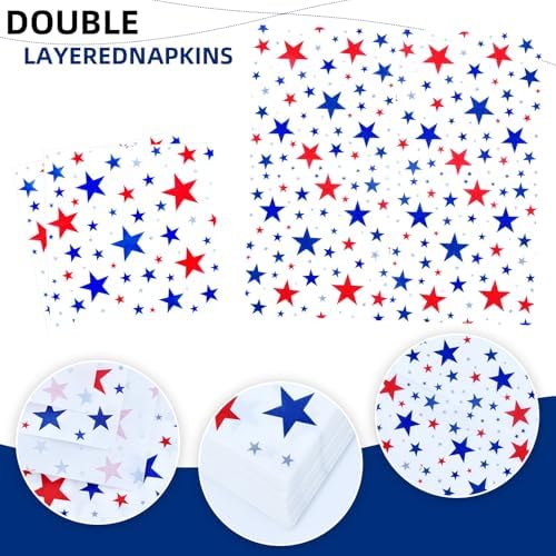 96 Pieces 4th of July Tableware Set – Patriotic Stars and Stripes Disposable Plates, Napkins, and Forks for Independence Day Party, BBQ, Picnic, and Memorial Day Celebrations – Serves 24 Guests - Image 4
