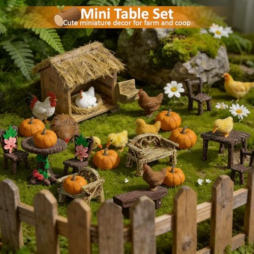 Morofme 10 Pcs Mini Garden Furniture Ornaments Miniature Table and Chairs Resin Bench Chair Kit Garden Furniture Accessories for Cake Topper Micro Landscape DIY Craft Succulent Flower Pot Decorations - Image 2