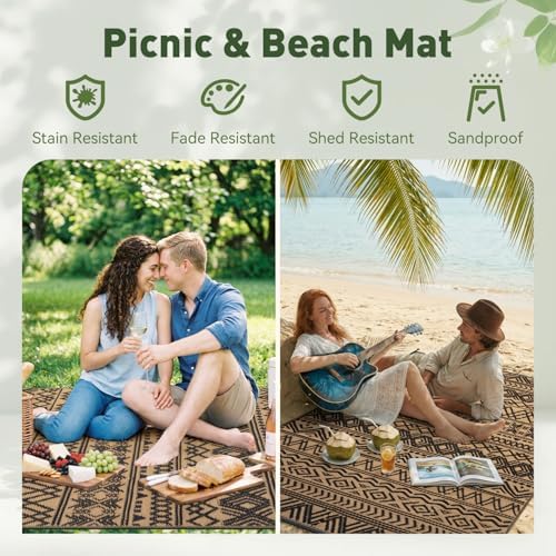 MontVoo Outdoor Rug Carpet Waterproof 6x9 Outdoor Patio Rug Mat Reverisble Plastic Straw Outdoor Rug for RV Camping Picnic Beach Balcony Boho Black Brown - Image 5