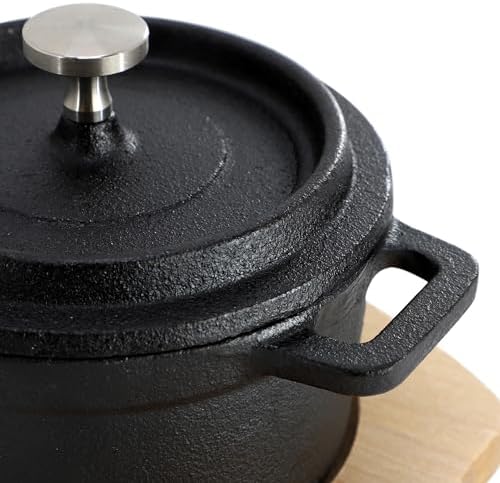 MegaChef Cast Iron 8 Ounce Mini Dutch Oven with Wood Tray, Cookware, Bakeware, Serveware (1 Piece) - Image 4