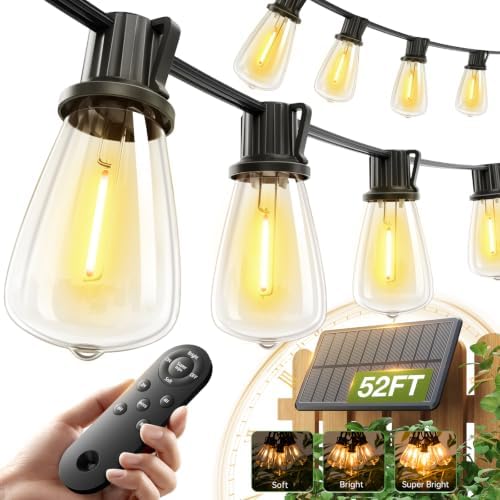 addlon 52FT(48+4) Solar String Lights Outdoor, Waterproof Dimmable 16+1 LED by addlon