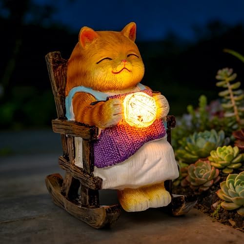 SOWSUN Solar Garden Decor Outdoor Miniature Cat Statue for Patio Yard by SOWSUN