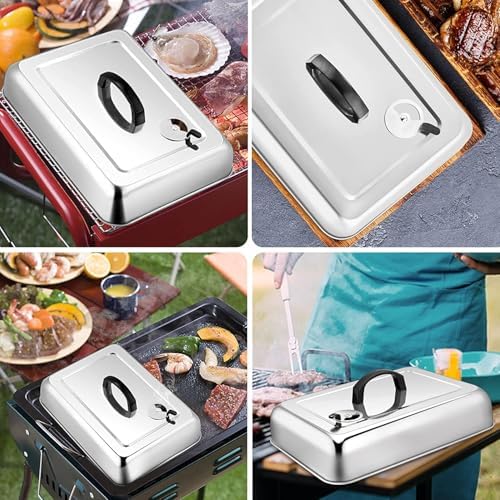 2Pcs Basting Cover & Wire Rack, Leonyo Cheese Melting Dome for Griddle, Griddle Accessories with Rectangular Steam Dome Lids, 11"x 9" Cookies Cooling Rack for Oven Baking, Outdoor BBQ Flat Top Grill - Image 6