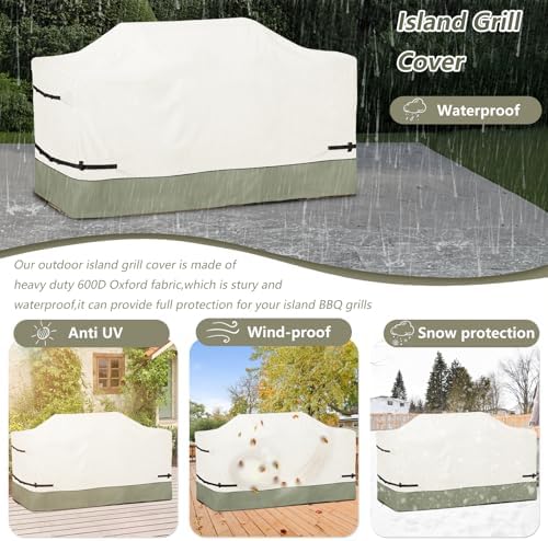 Bitubi 98 Inch Island Grill Cover - 600D Heavy Duty Waterproof All Weather Protection Extra Large Grill Cover,Beige&Grayish Green - Image 5