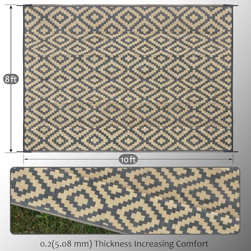 SAND MINE Reversible Mats, Plastic Straw Rug, Modern Area Rug, Large Floor Mat and Rug for Outdoors, RV, Patio, Backyard, Deck, Picnic, Beach, Trailer, Camping (8' x 10', Grey Tan Lattice) - Image 2