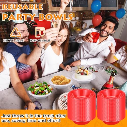 100 Pack 16oz White Disposable Plastic Bowls Dessert, Ice Cream, Salad, Soup Serving Cups for Party, Picnic, Food Snacks (White) - Image 4