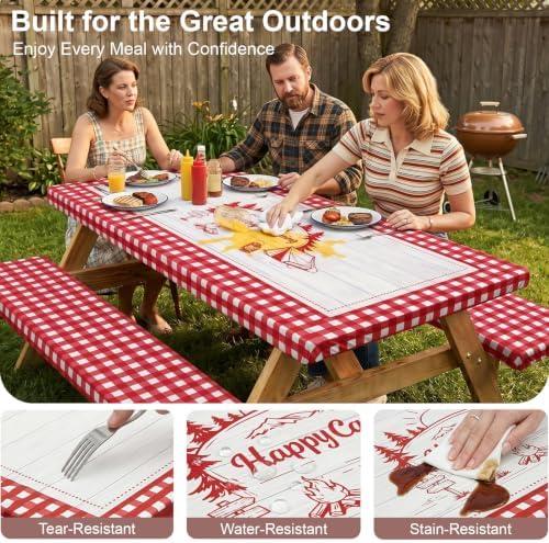 Picnic Table Cover with Bench Covers Camping Tablecloth Set with Pocket - Image 2