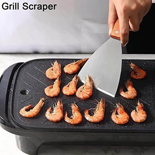 Premium Stainless Steel Slant Edge Grill Scrapers Wood Handle for Barbecue Cooking 2 Pack - Image 6