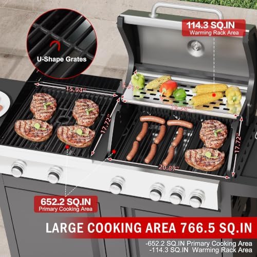 5‑Burner 74000 BTU 3‑In‑1 Propane Gas Grill Combo with Side Burner - Image 5