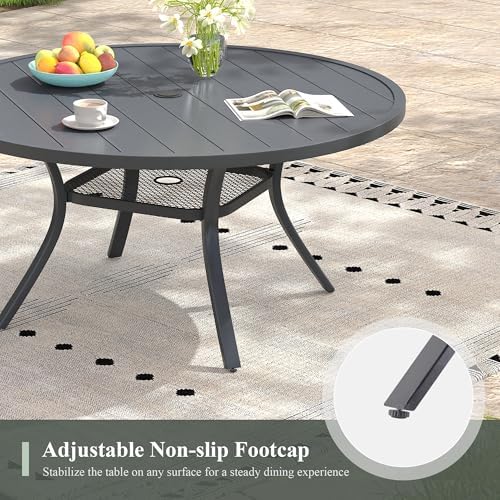 47.2" Patio Dining Table for 6, Round Outdoor Metal Dining Table with Umbrella Hole for Lawn Garden Backyard, Dark Grey - Image 6