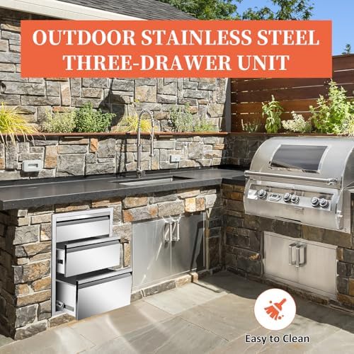 Outdoor Kitchen Drawers Stainless Steel Triple BBQ Drawers with Chrome Handle Flush Mount 18" W x 24" H x 23" D for Outdoor Kitchen Island Patio Grill Station - Image 5